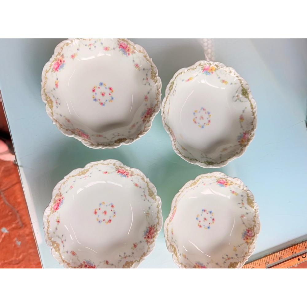 C. Ahrenfeldt Limoges Berry Bowls Set 4 Higgins & Seiter Floral Gold‎ Gilt